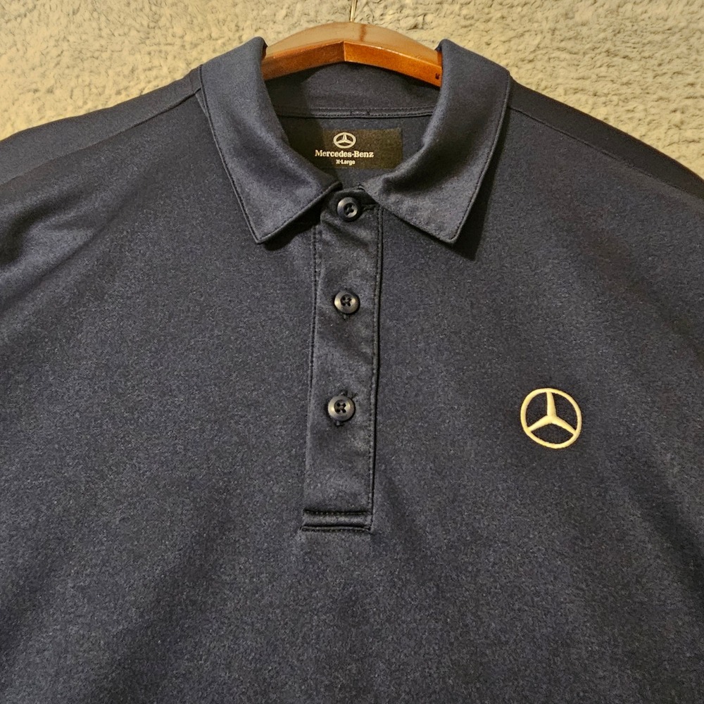 Mercedes-Benz Mens XL Navy Blue Short Sleeve Performance Polo Shirt Logo